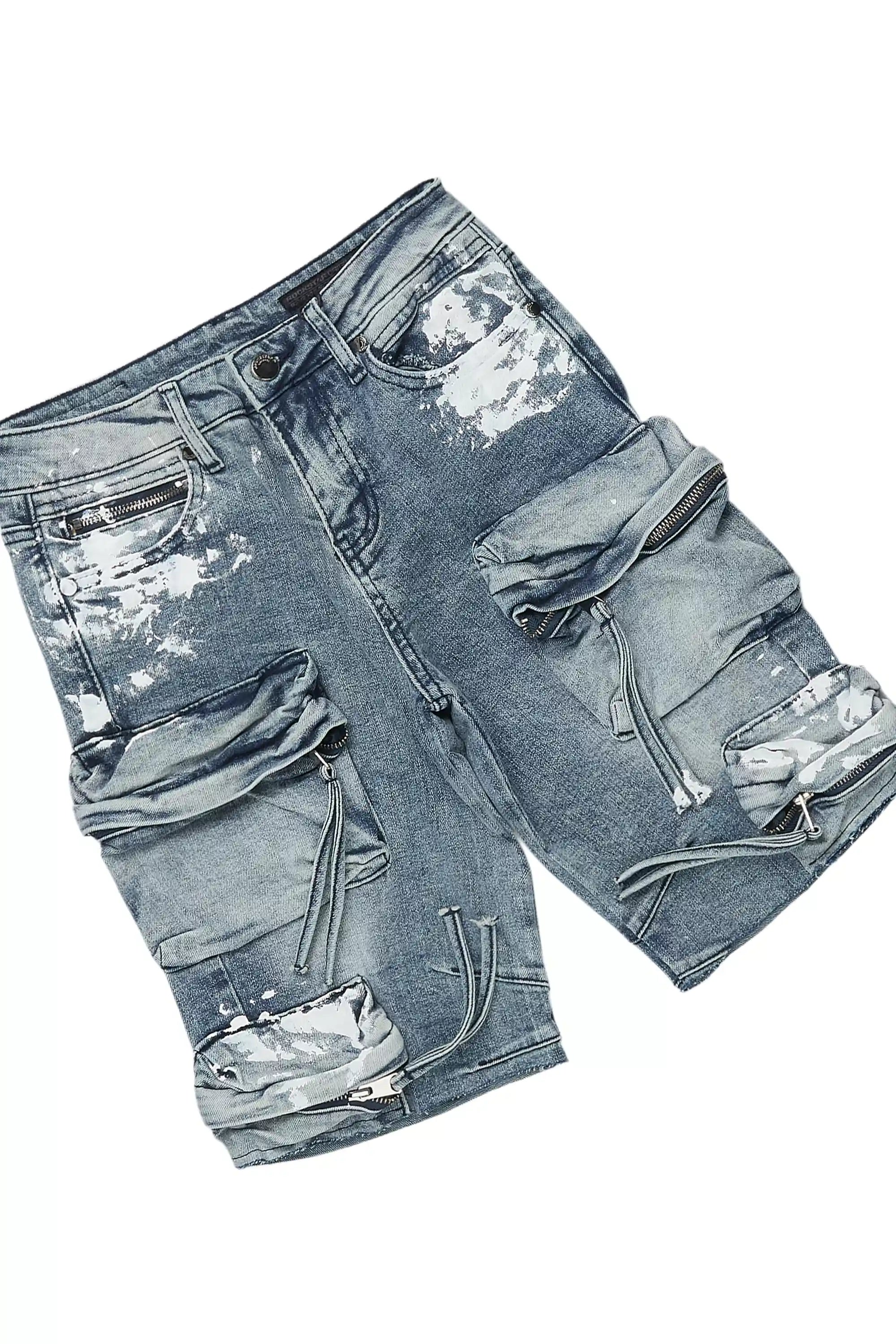 Boys Saxon Navy/Blue Hoodie/Denim Cargo Jort Set