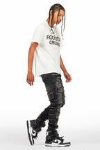 Shake Dark Grey Rhinestone Stacked Flare Jean