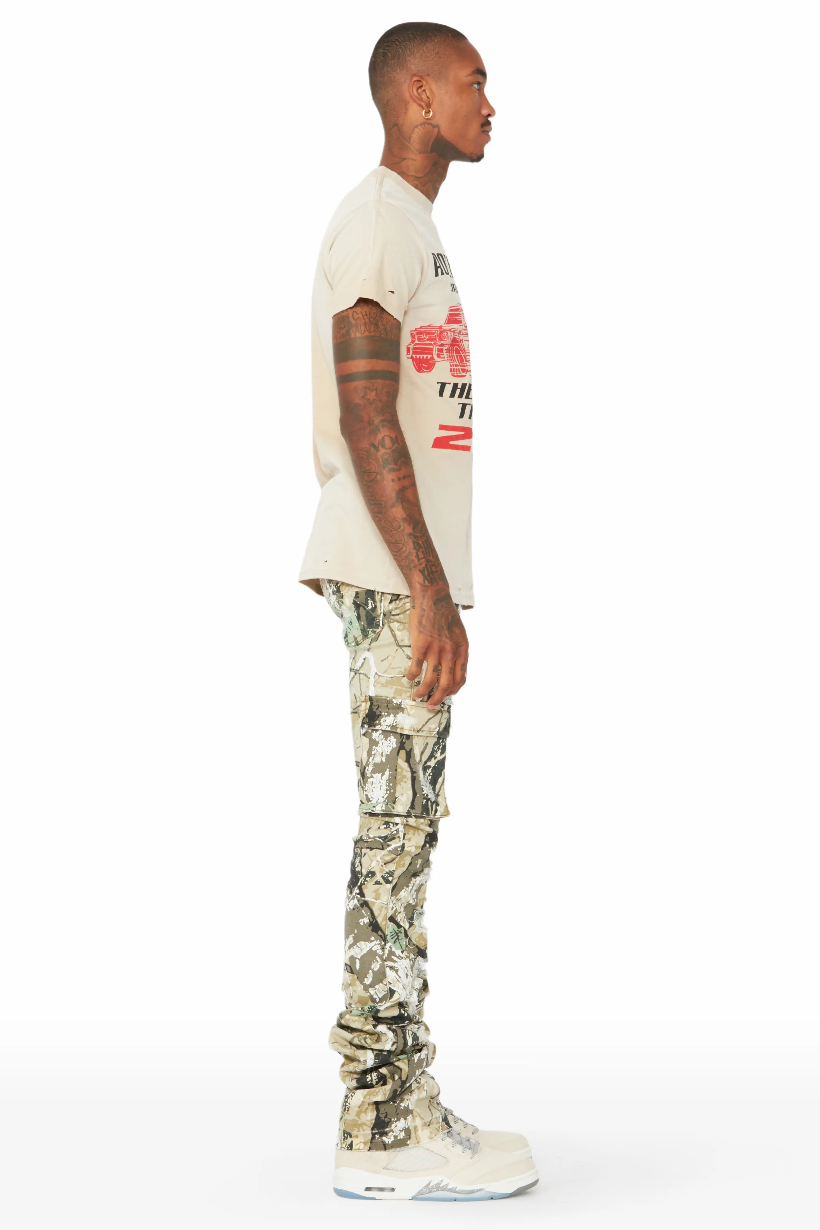 Zaire Tree Camo Cargo Super Stacked Flare Jean