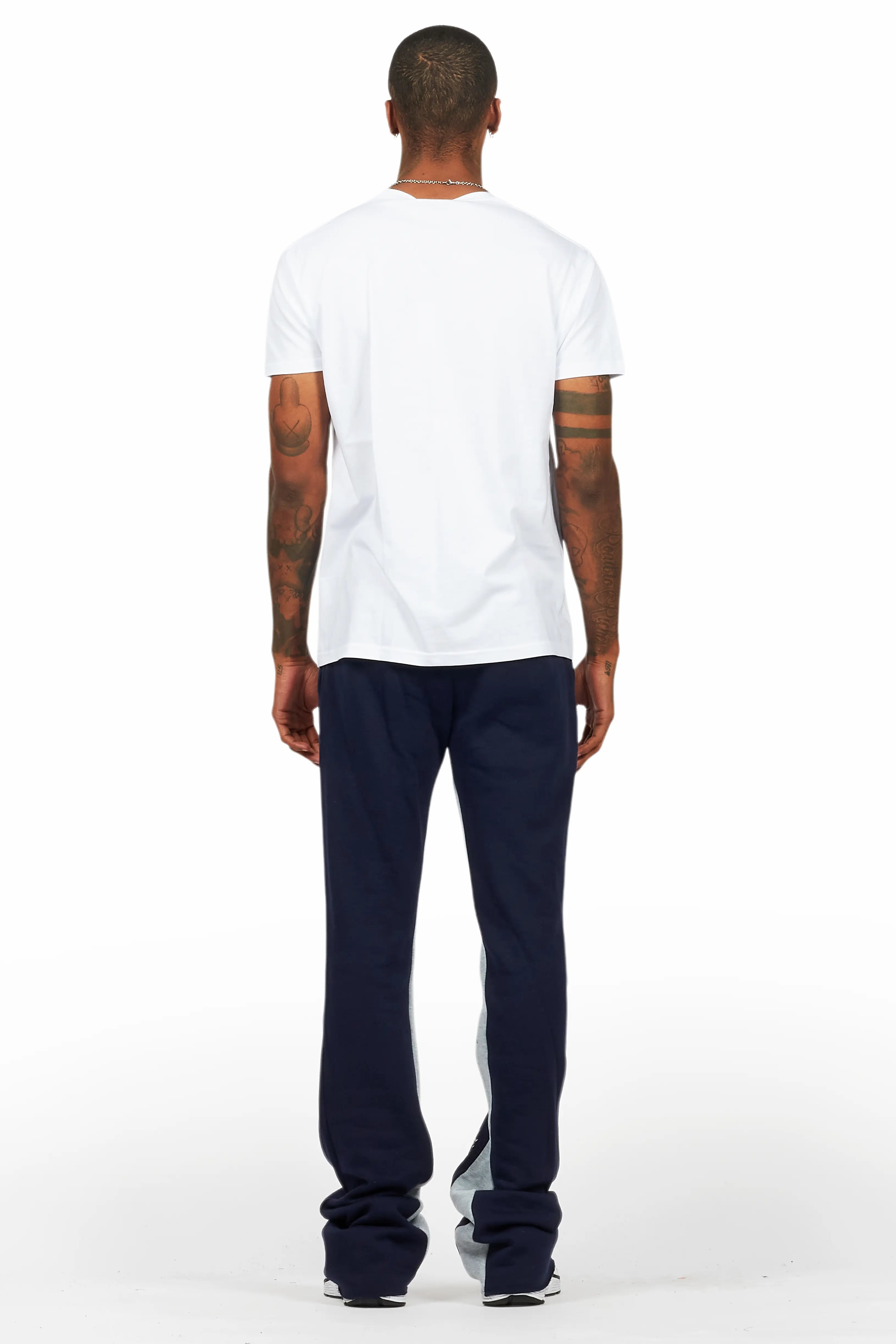 Racing Grung White/Navy T-Shirt/Stacked Baggy Track Pant Set
