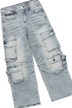 Boys Beau White/Red T-Shirt/Stacked Flare Cargo Jean Set