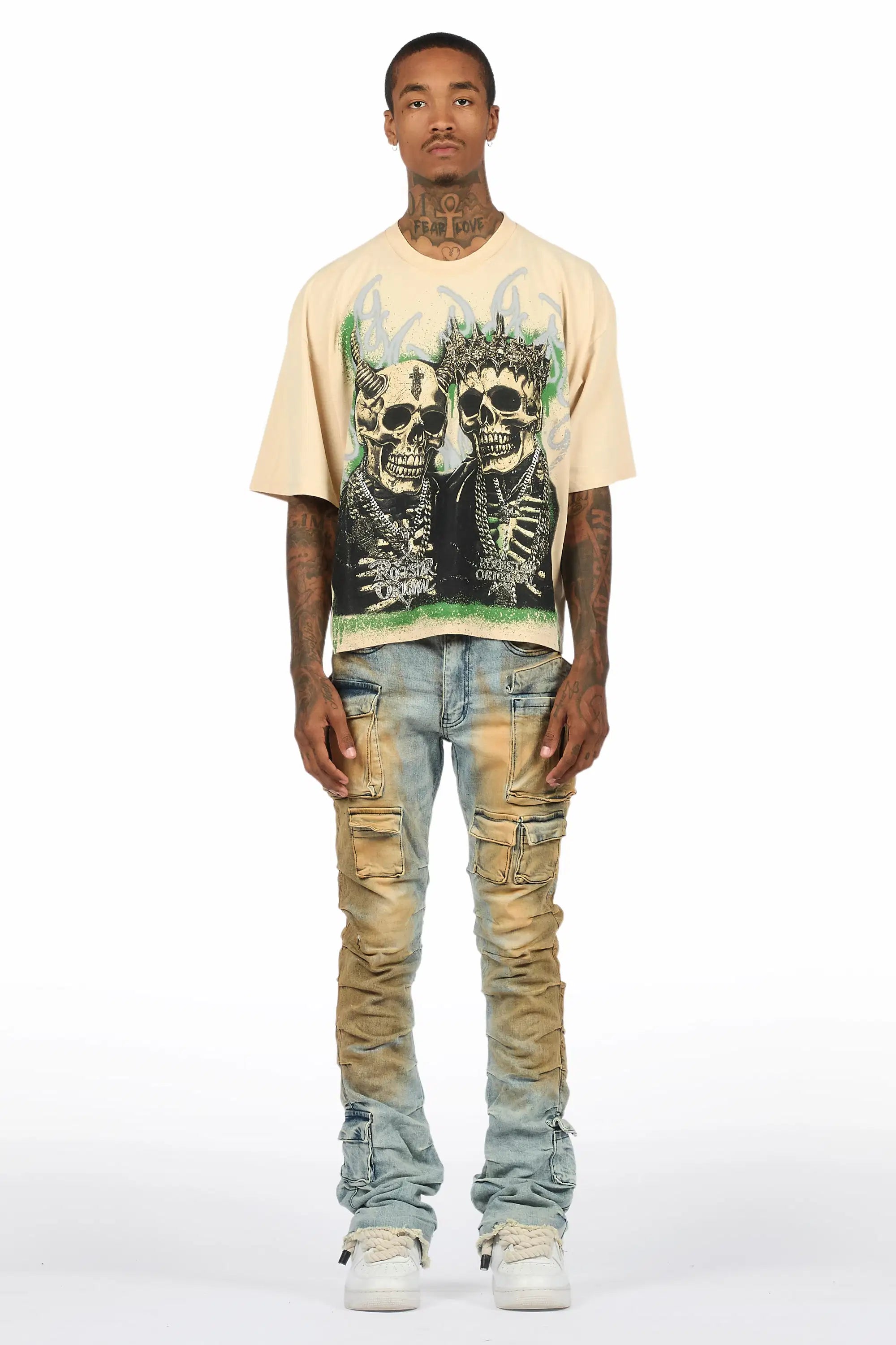 Gentry Dirty Blue Stacked Flare Jean