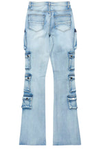 Tamala Light Wash Painted Stacked Flare Jean