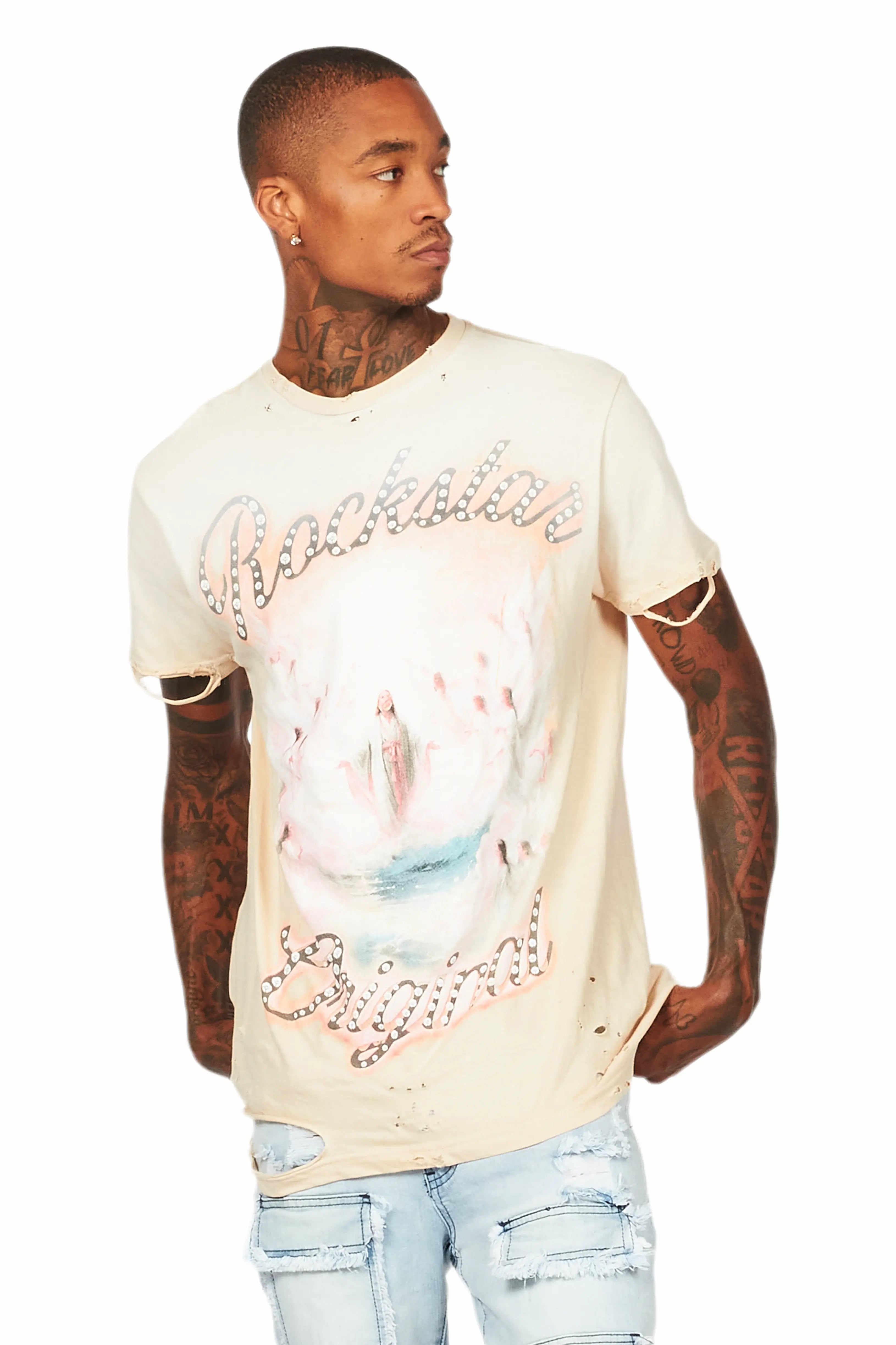 Taman Beige Graphic Oversized T-Shirt