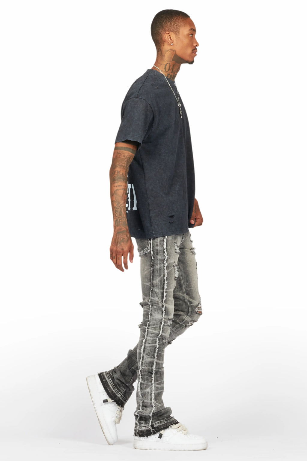 Rugged Black Stacked Flare Jean