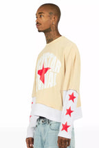 States Beige/White Boxy Crop Double Layer Tee