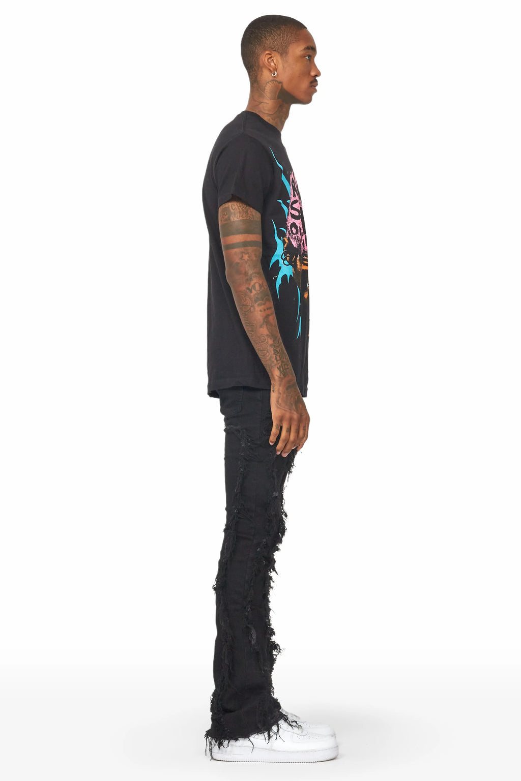 Tristan Jet Black Stacked Flare Jean