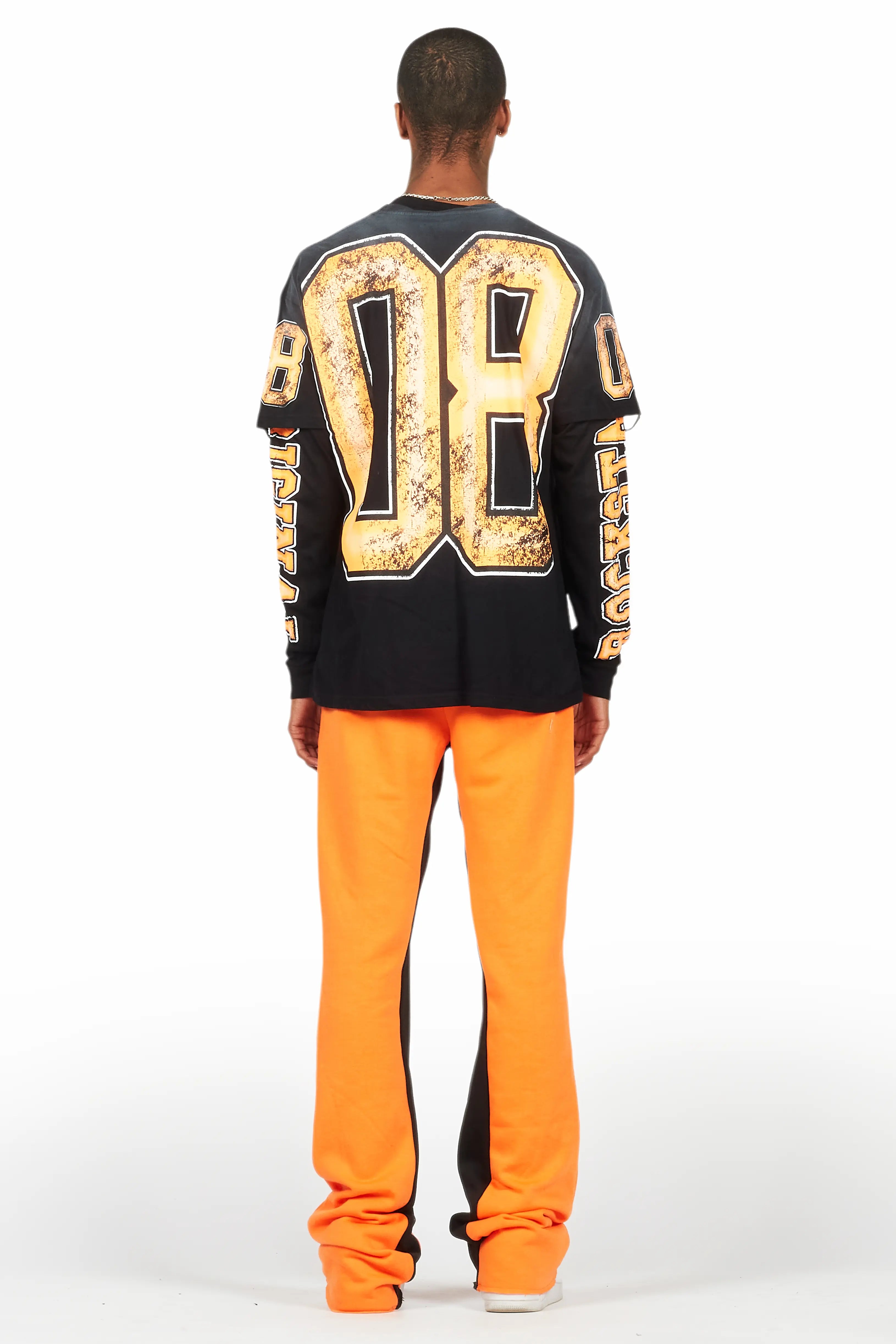 Fields Black/Orange Double Layer T-Shirt/Stacked Baggy Track Set