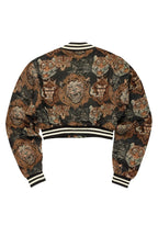 Khadiyah Black Crop Tapestry Varsity Jacket