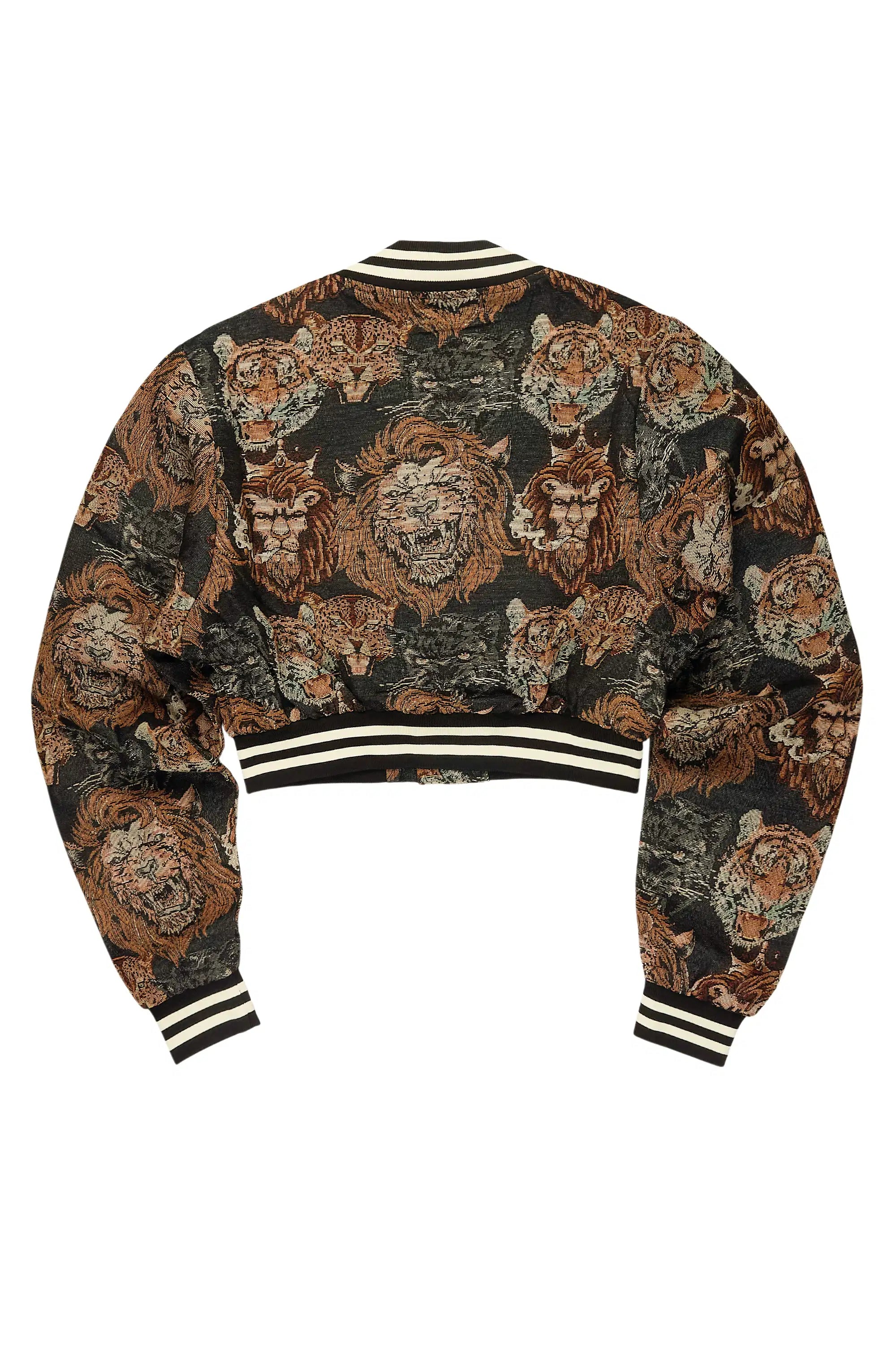 Khadiyah Black Crop Tapestry Varsity Jacket