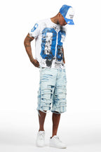 Grill White/Blue T-Shirt/Denim Short Set