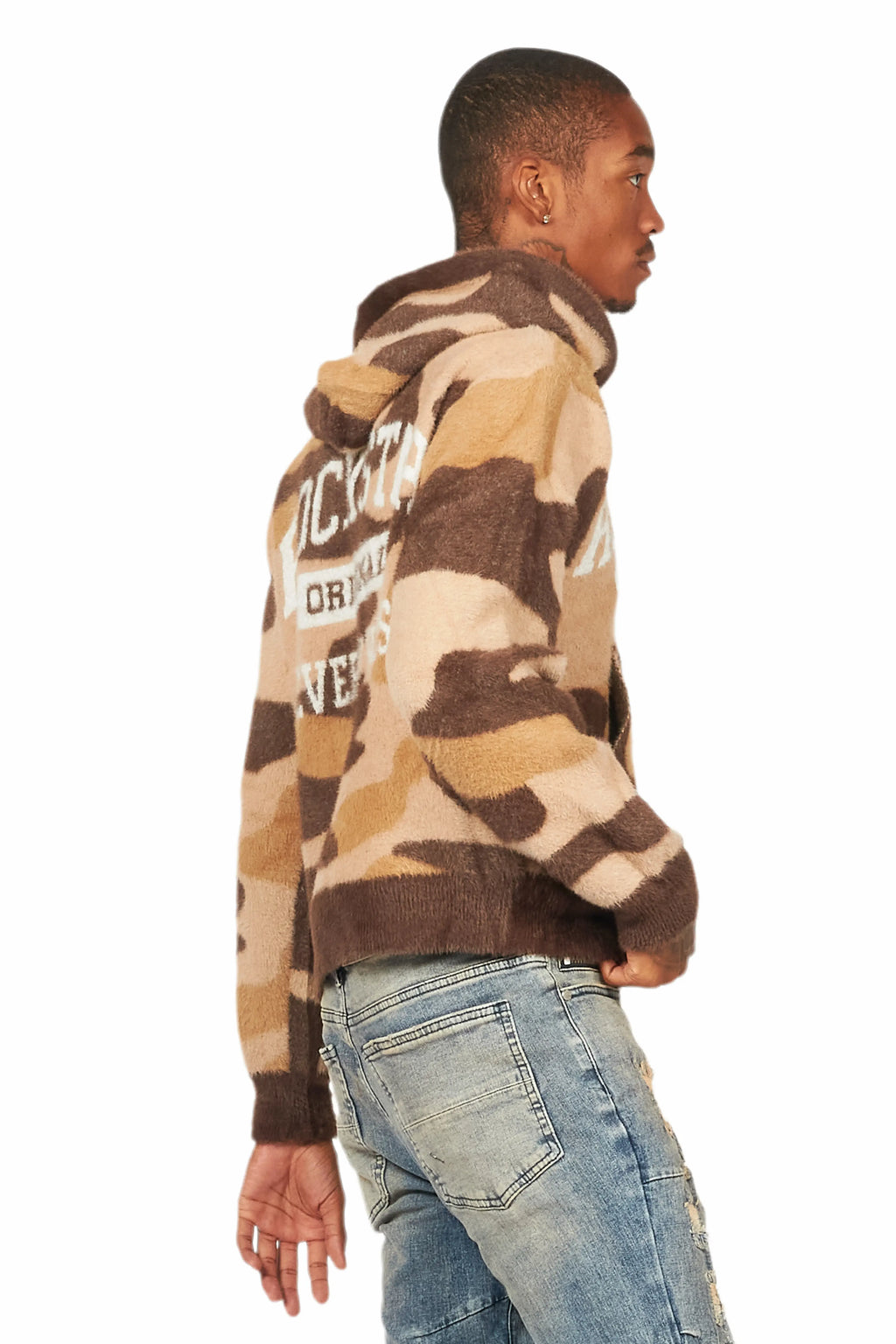 Damodar Camo Brown Knitted Mohair Hoodie