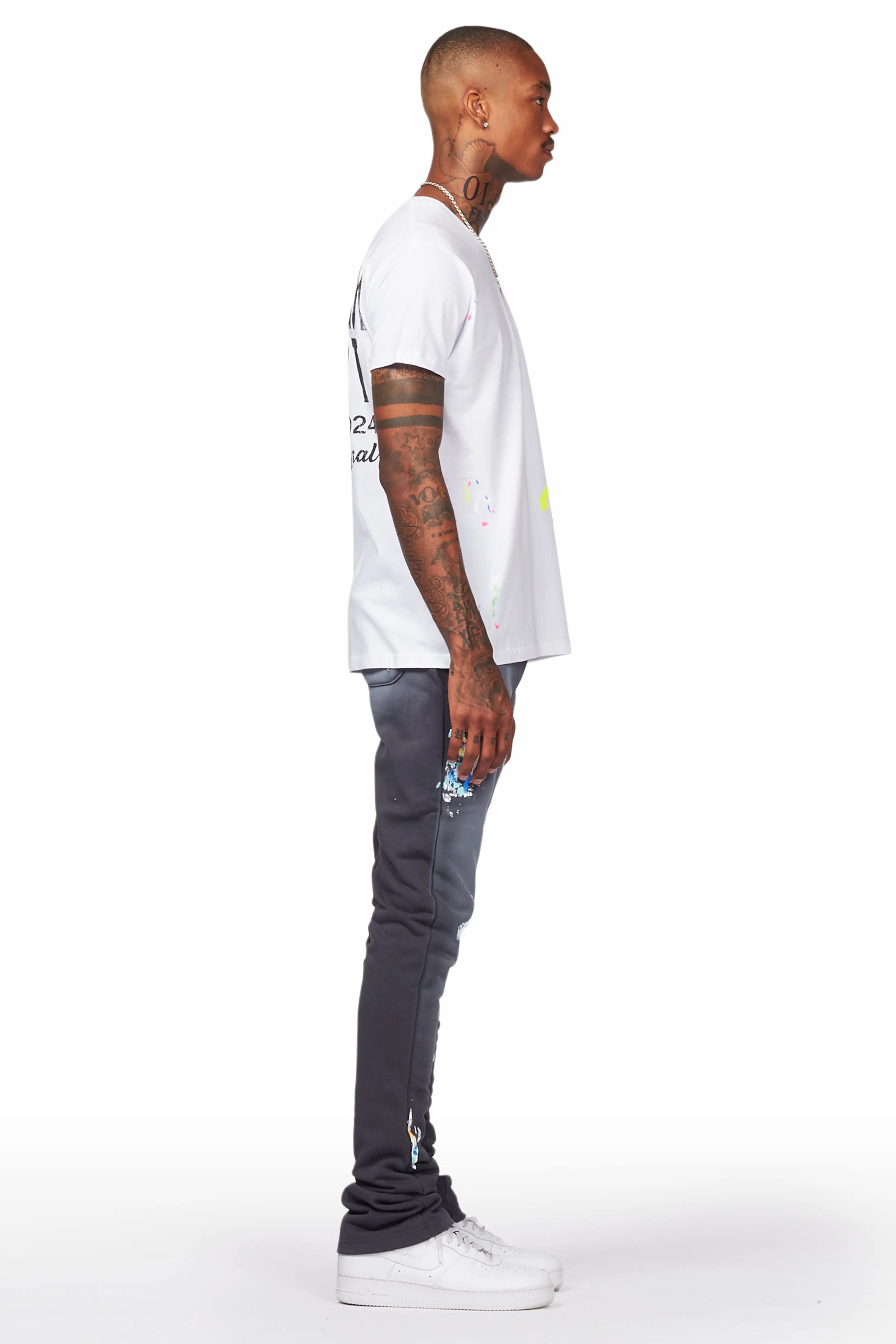 Paulo Charcoal Graphic Stacked Flare Pant