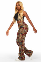 Khadiyah Red Animal Print Tapestry Stacked Pant