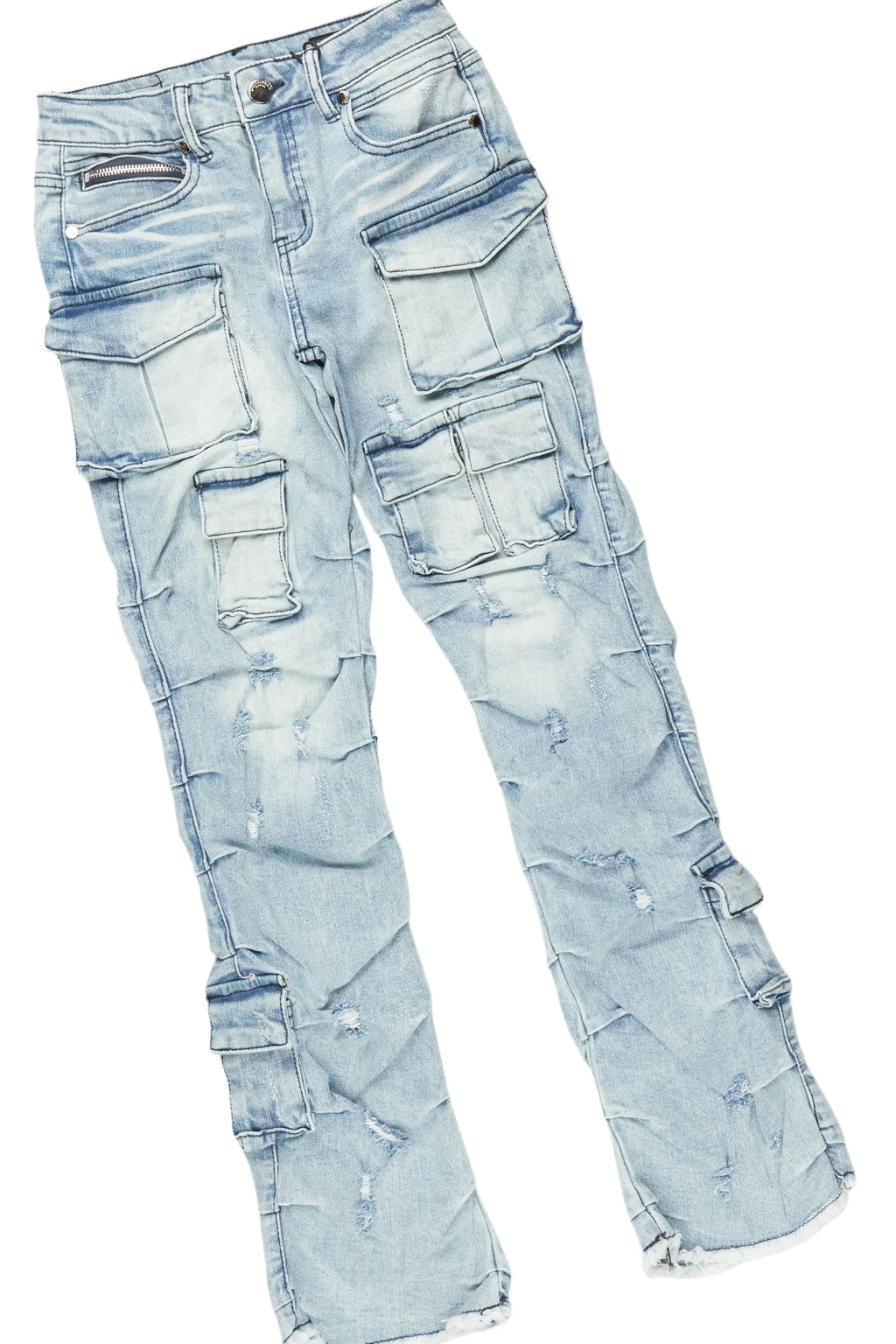 Girls Karasi Grey/Blue Hoodie/Stacked Flare Jean Set