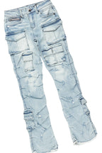 Girls Karasi Grey/Blue Hoodie/Stacked Flare Jean Set