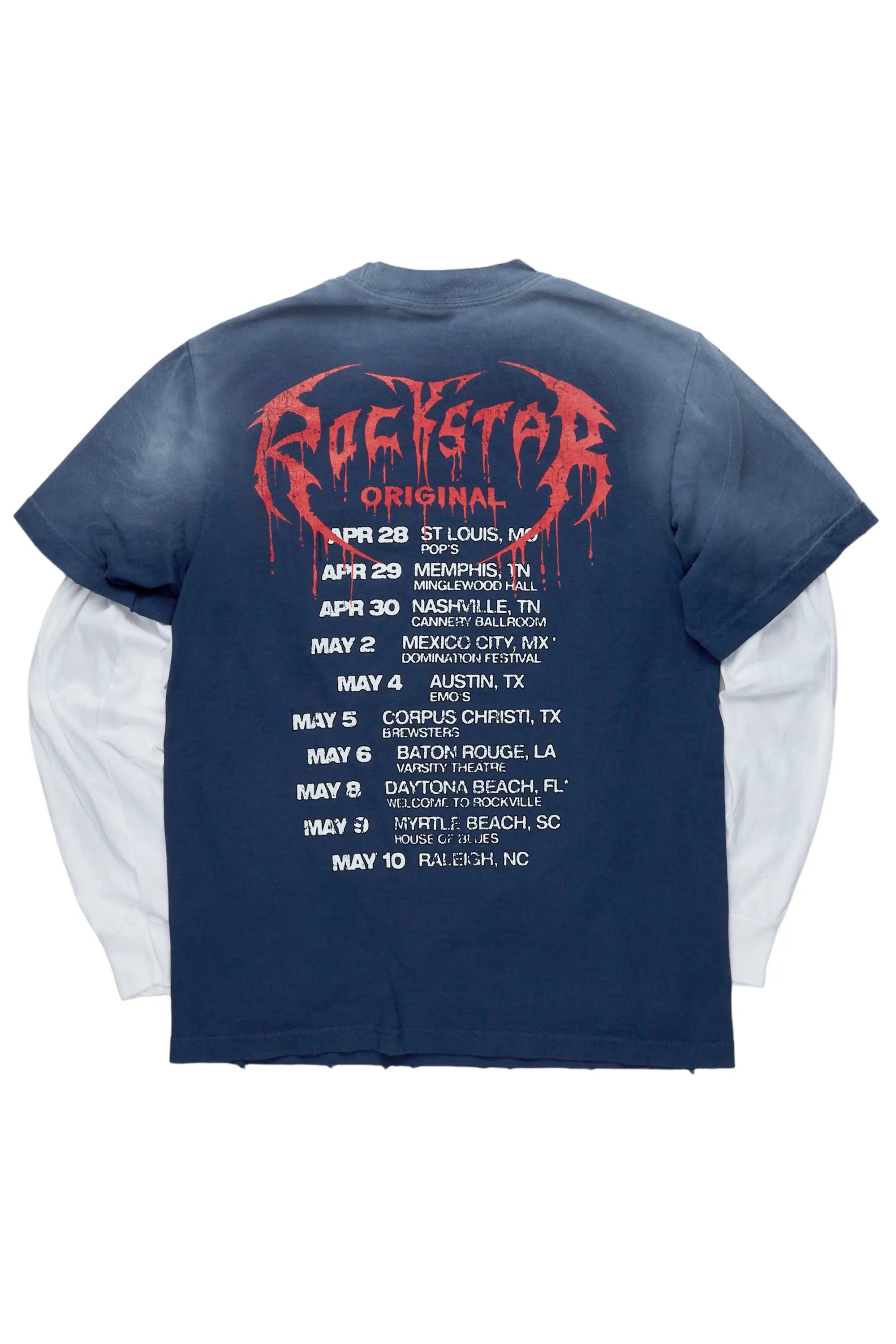 Vicious Navy Double Layer Long Sleeve Graphic T-Shirt