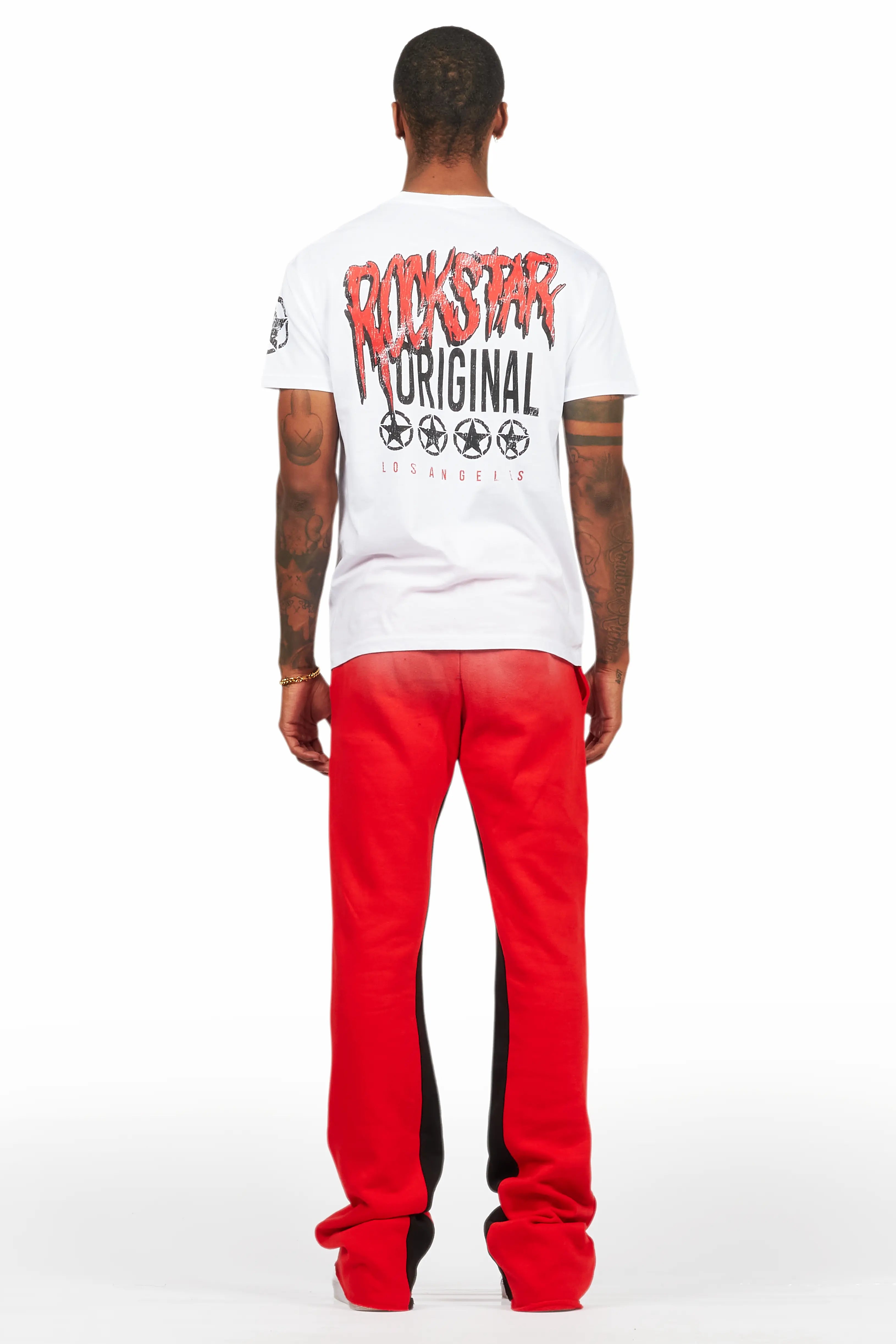 Wizzurd White/Red T-Shirt/Stacked Baggy Track Pant Set
