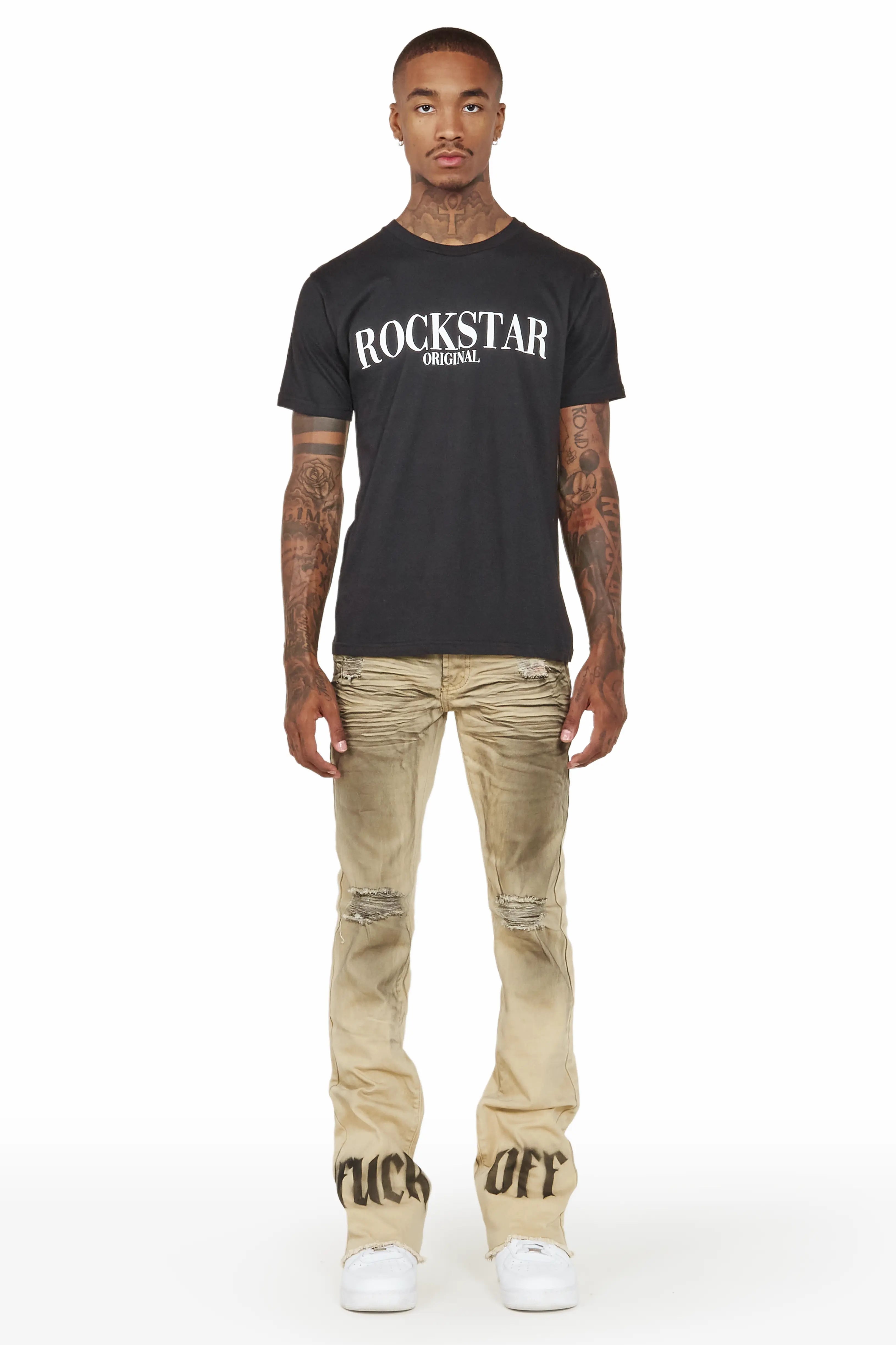 Bree Khaki/Black Stacked Flare Jean