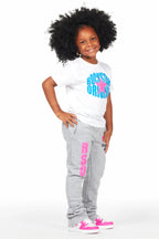 Girls Mia White/Grey T-Shirt Super Stacked Set