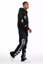 Gutta Black Rhinestone Hoodie Relaxed Track Set