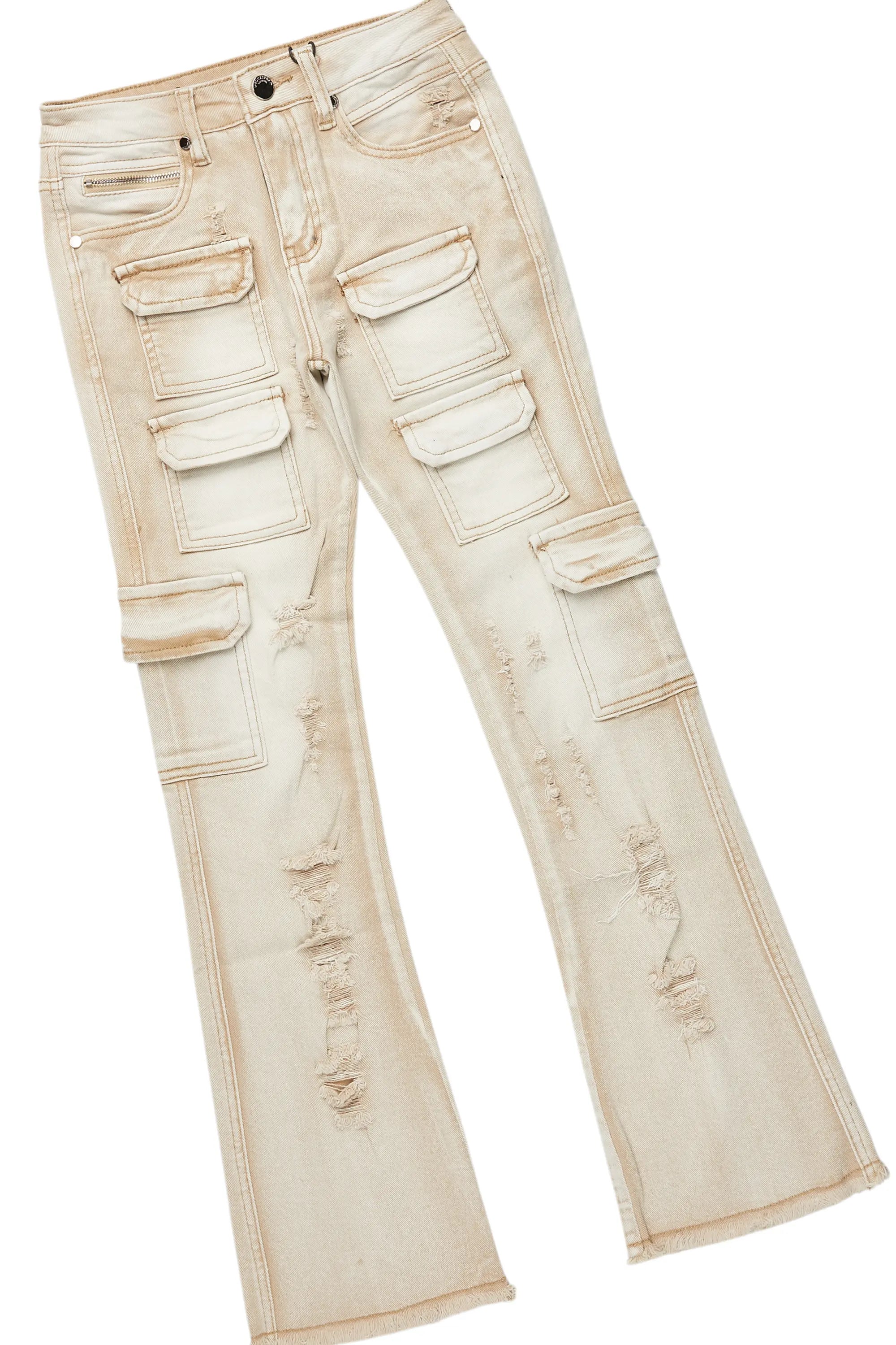 Boys Andros Brown/Tan Mohair Hoodie/Stacked Flare Jean Set