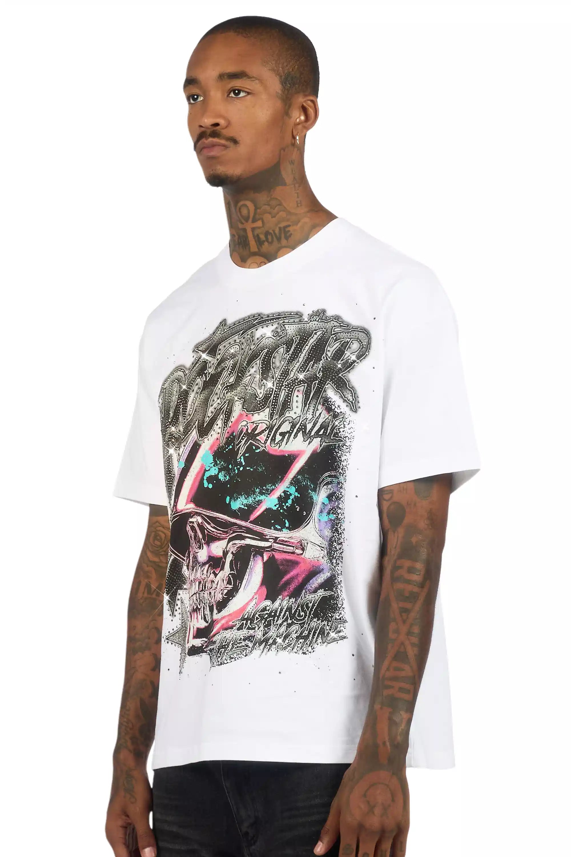 Outerworld White Graphic Rhinestone T-Shirt