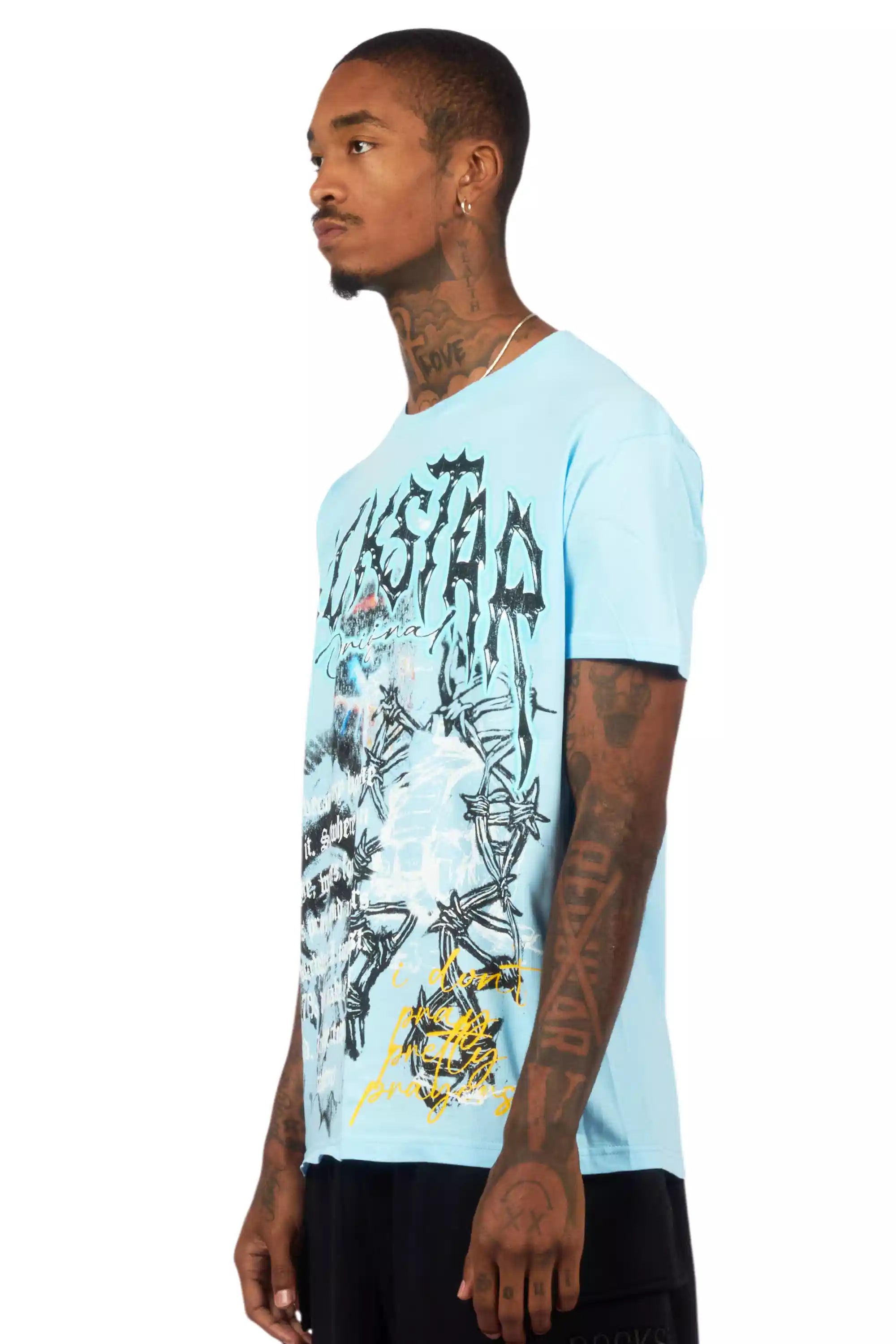 Drai Baby Blue Oversized Graphic T-Shirt