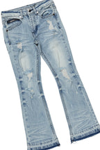 Girls Janny Grey/Blue Hoodie/Stacked Flare Jean Set