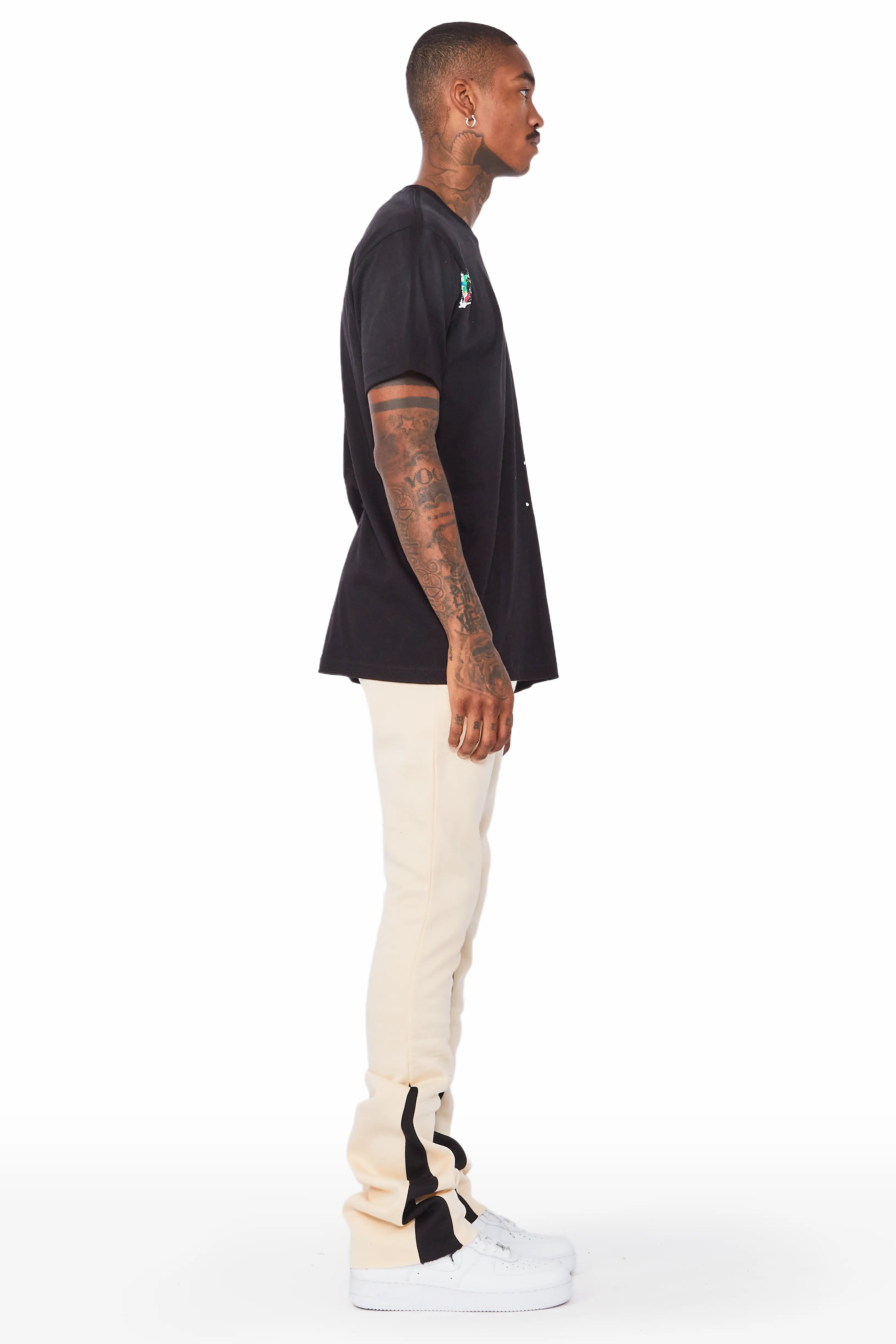 Everest Beige Stacked Flare Track Pant