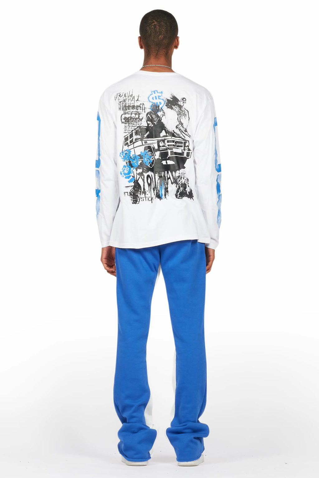 Grill White/Royal Long Sleeve T-Shirt/Baggy Pant Set