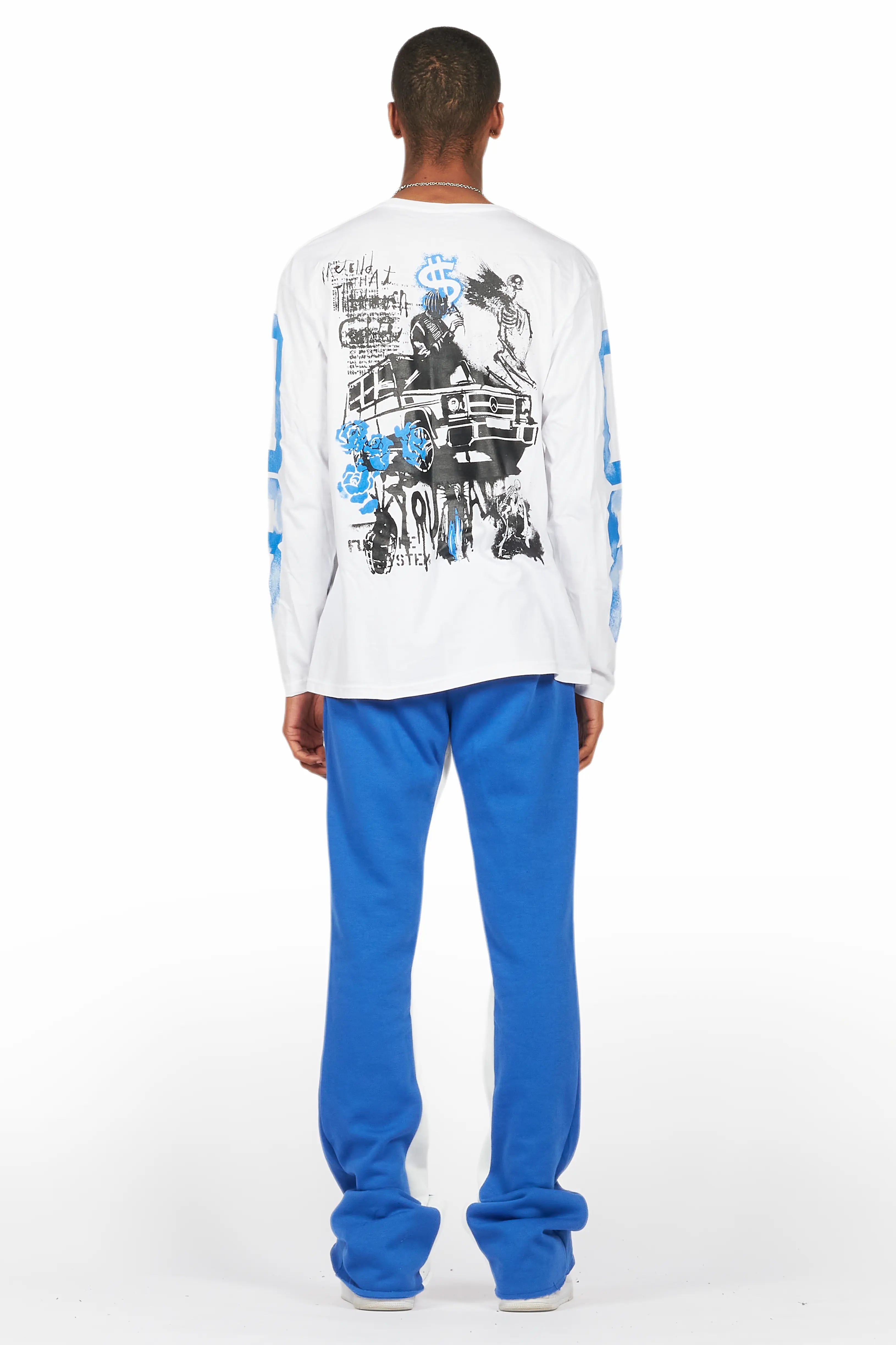 Grill White/Royal Long Sleeve T-Shirt/Baggy Pant Set
