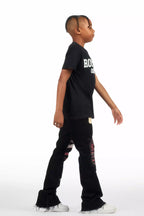 Boys Vinson Black  Patchwork Stacked flare Jean