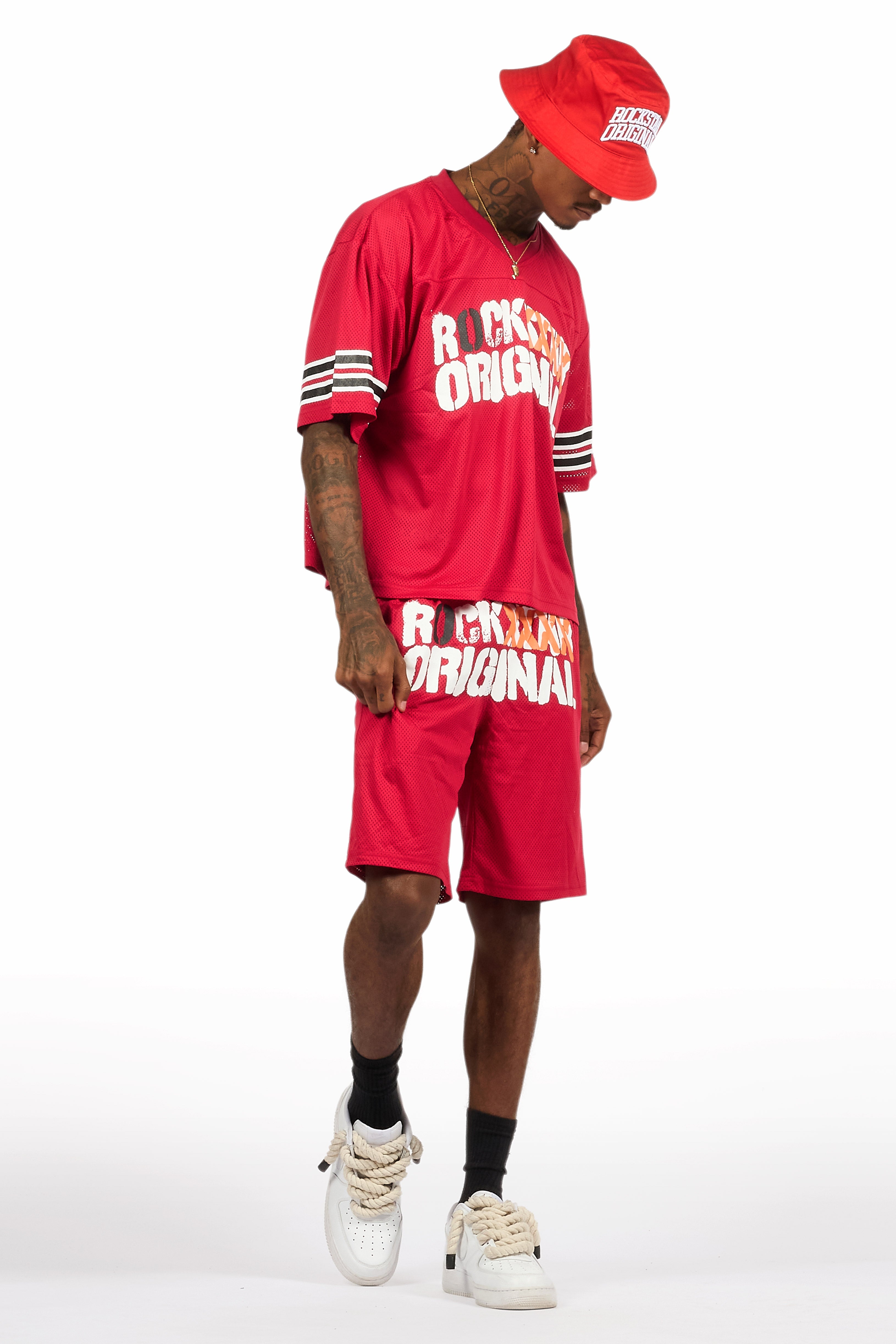 Crown Red Mesh Jersey Short Set