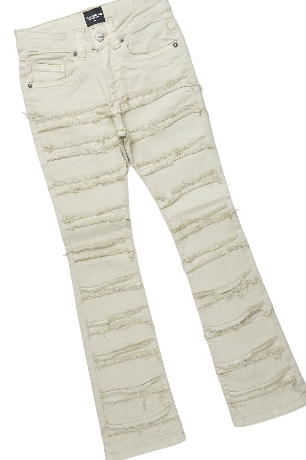 Boys Qabil White T-Shirt/Frayed Skinny Stacked Flare Jean Set