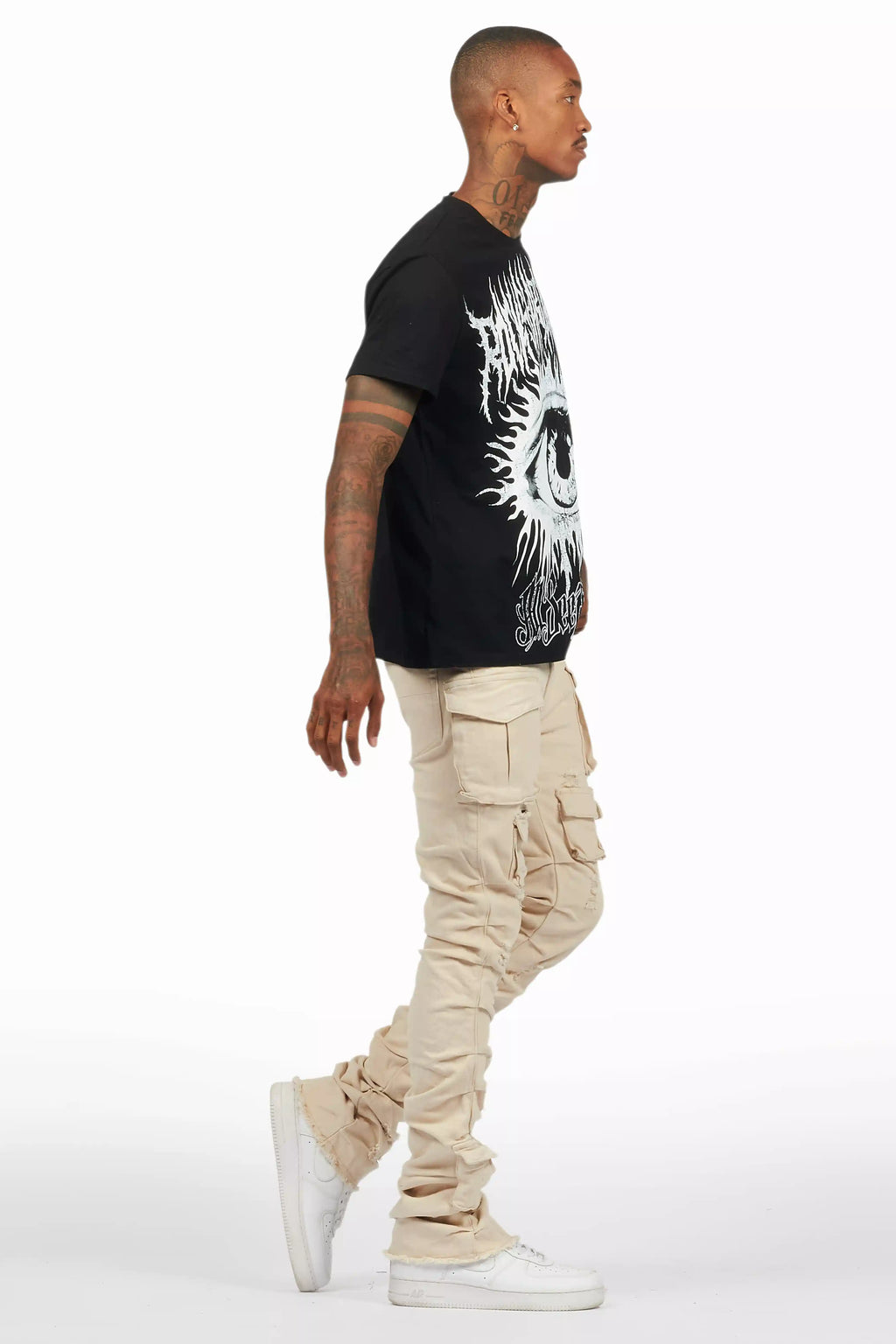 Gentry Light Beige Stacked Flare Jean