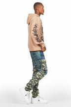 Bedros Khaki Graphic Distressed Hoodie