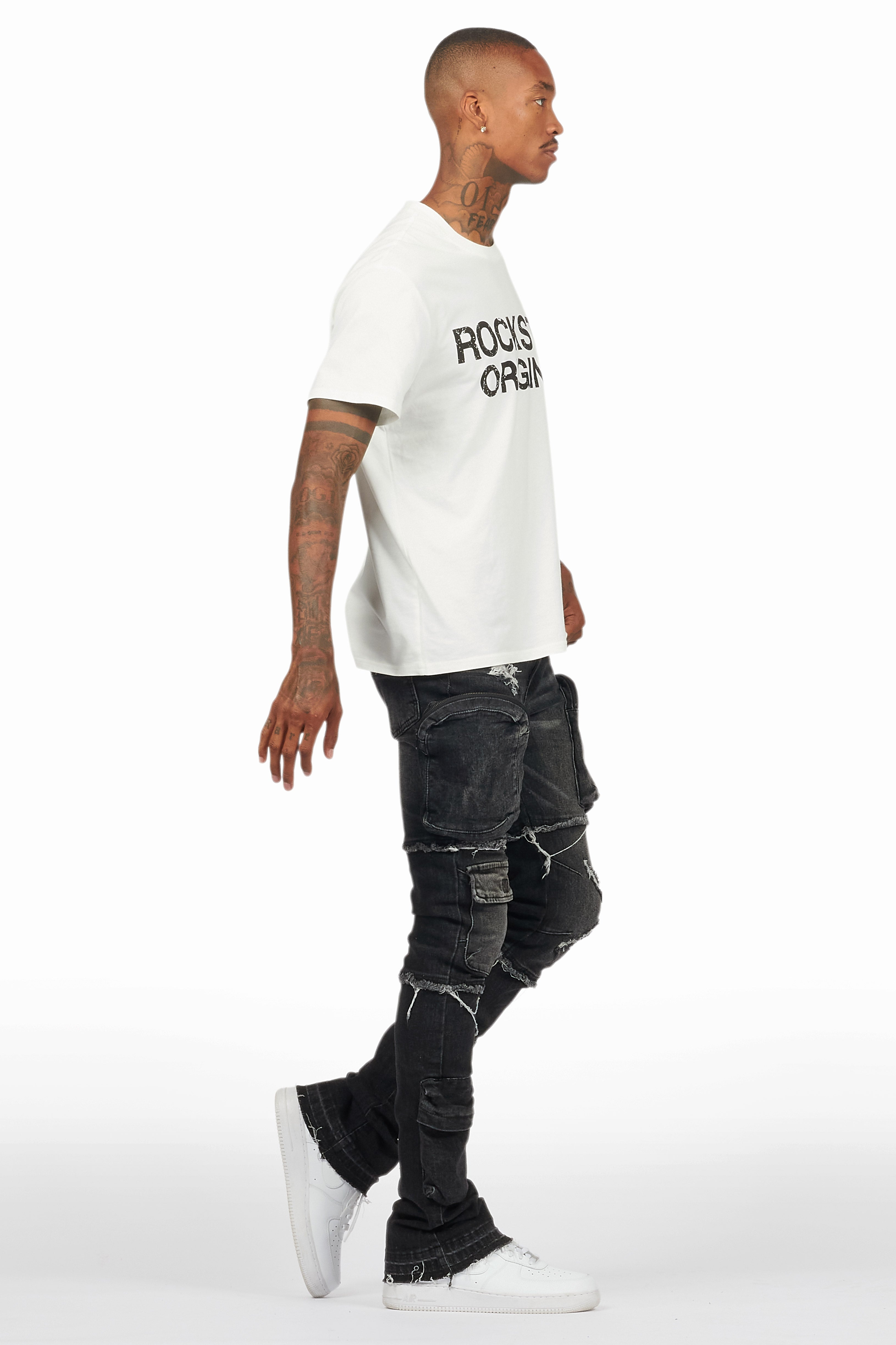 Shift Dark Grey Stacked Flare Jean