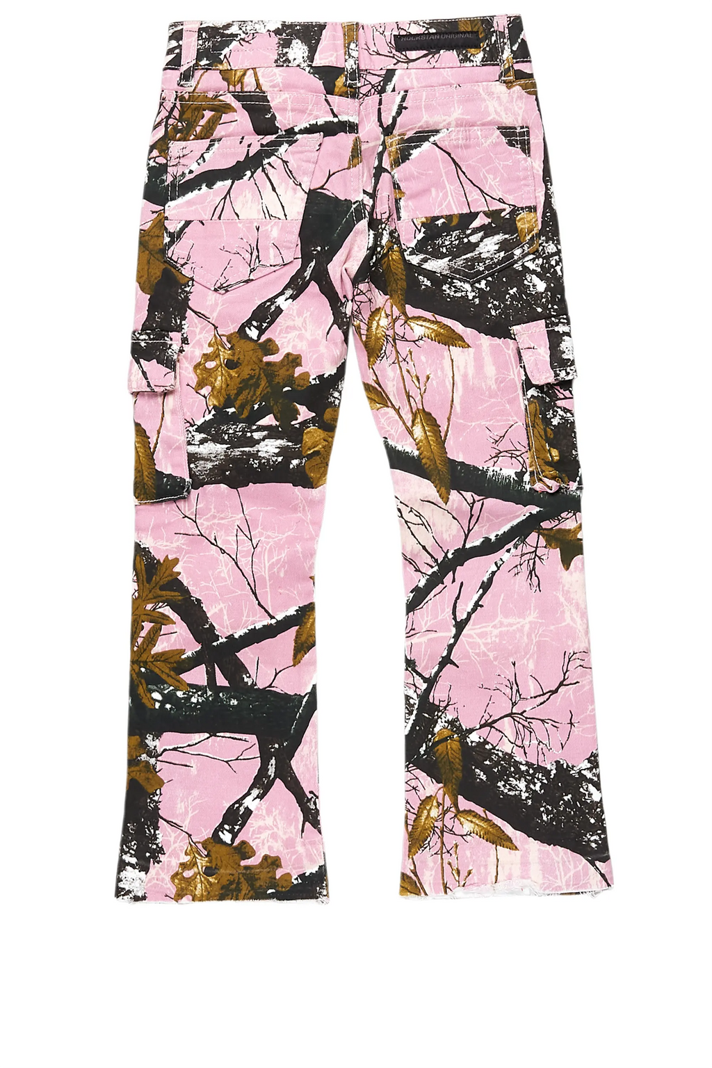 Girls Waapa Pink Tree Camo Stacked Flare Cargo Jean
