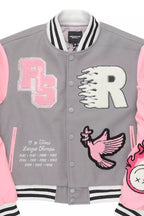 Aniya Grey Oversized Varsity Jacket