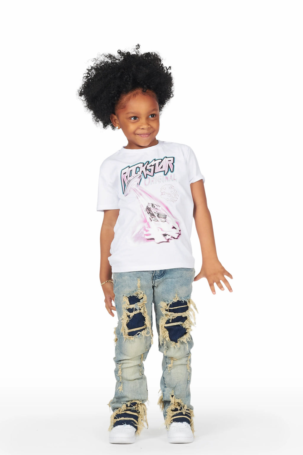 Girls Abbie Blue Stacked Flare Jean