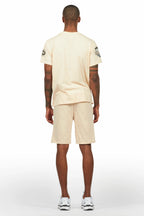 Amos Beige Graphic T-Shirt Short Set