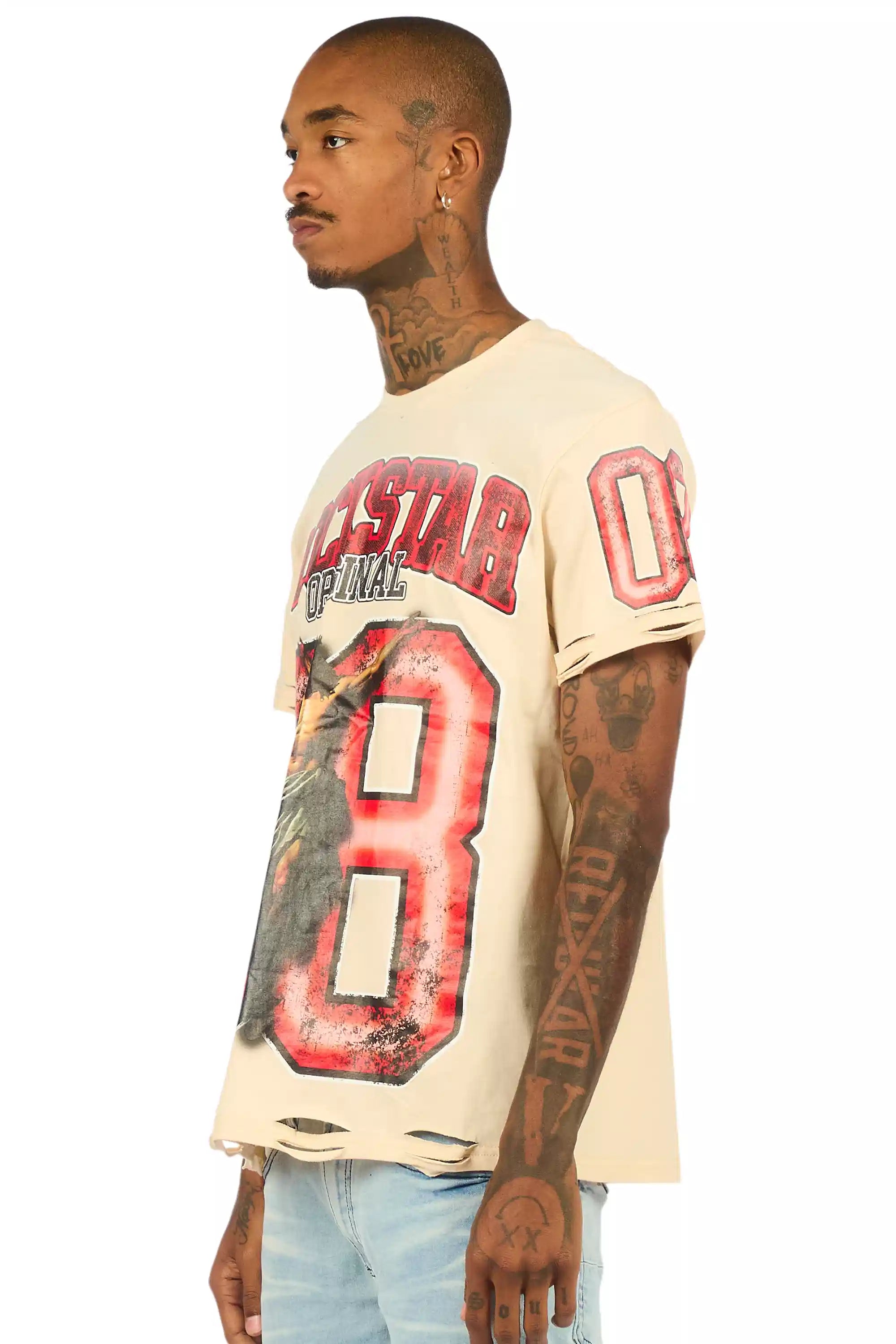 Fields Beige Oversized Graphic T-Shirt