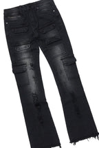 Boys Beno Light Grey/Black Hoodie/Stacked Flare Jean Set