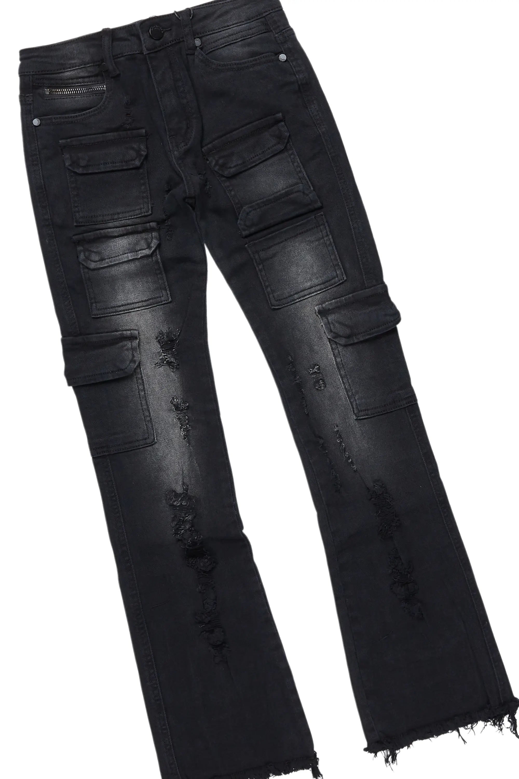 Boys Beno Light Grey/Black Hoodie/Stacked Flare Jean Set