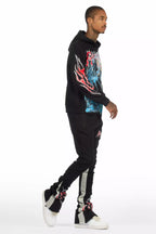 Krowne Black/Blue Hoodie/Super Stacked Track Set