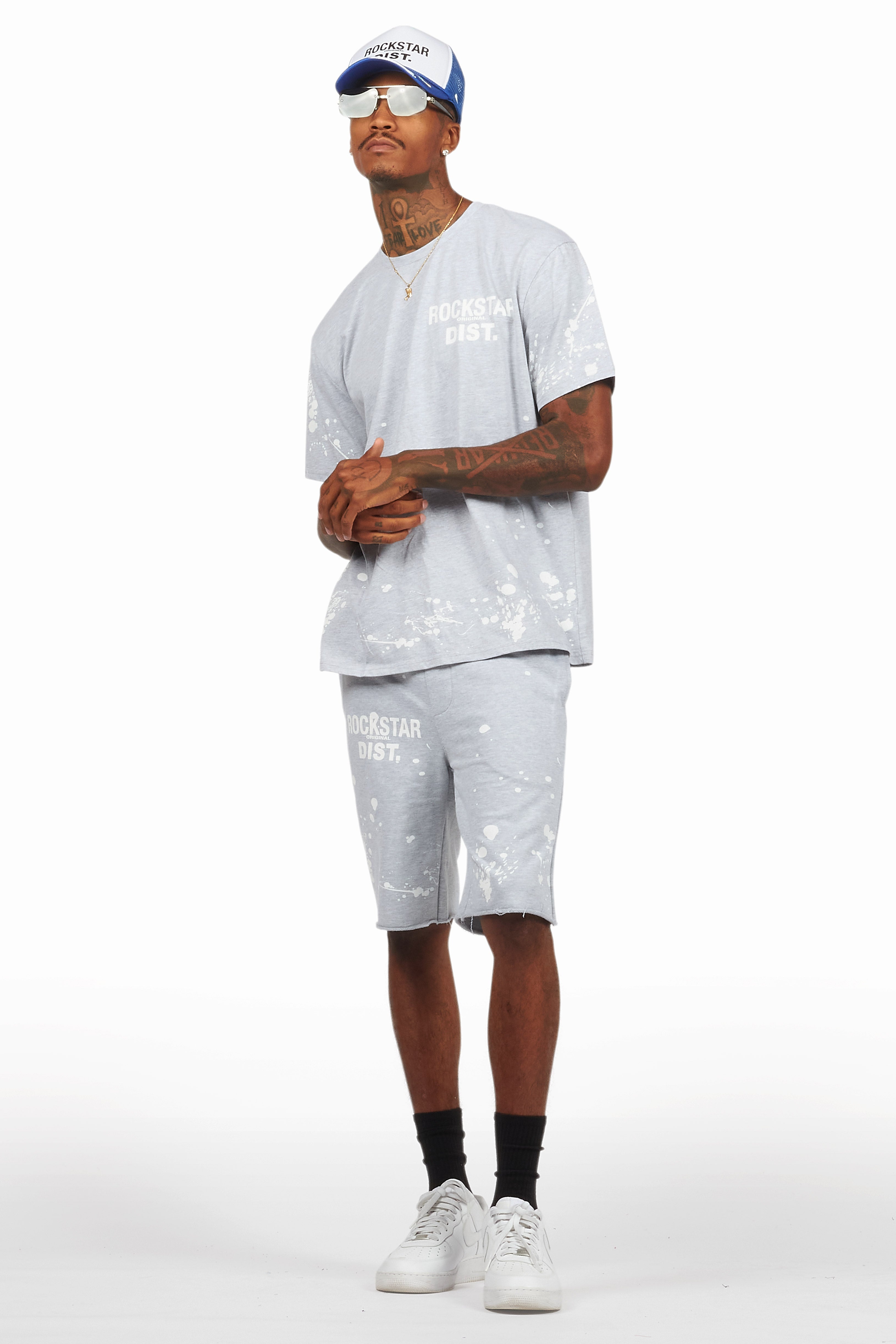 Rafix Heather Grey Graphic T-Shirt Short Set