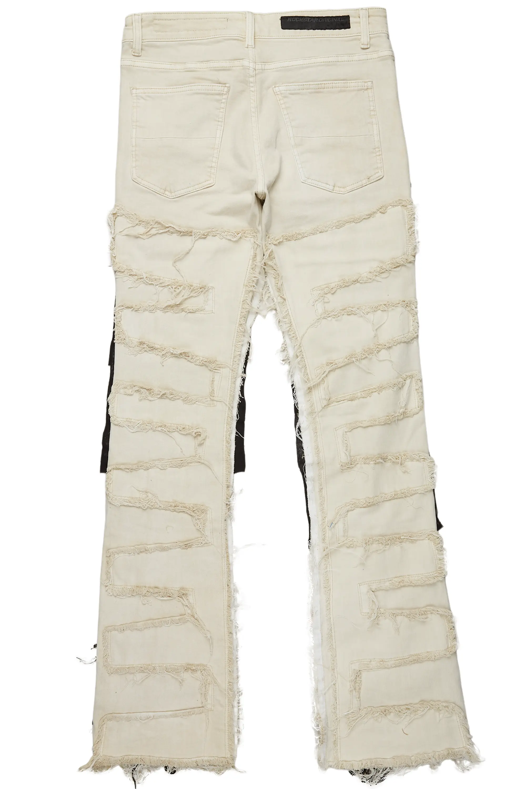 Calais Beige/Orange Patchwork Stacked Flare Jean