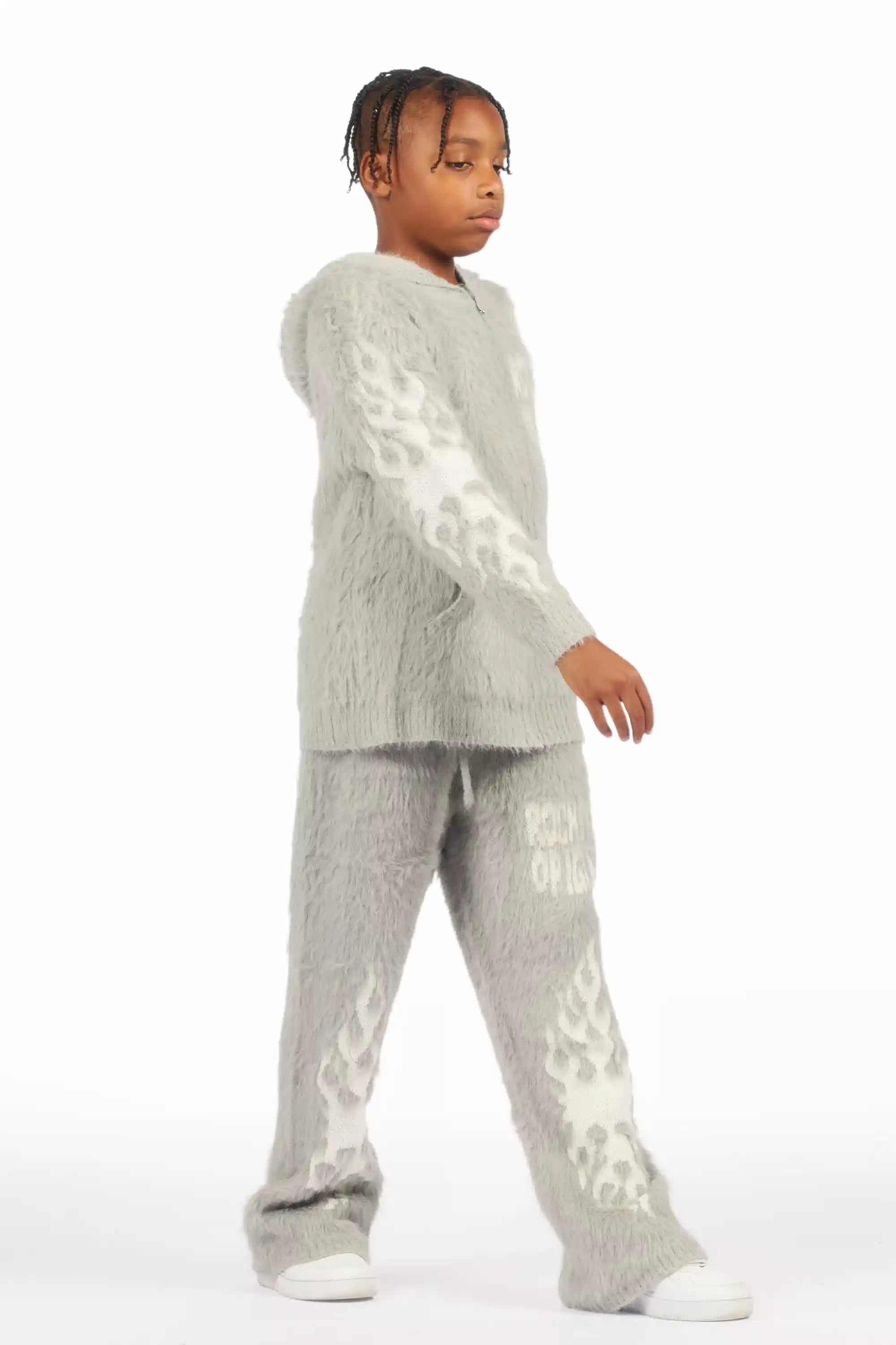 Boys Toshio Grey Stacked Flare Knitted Mohair Track Set