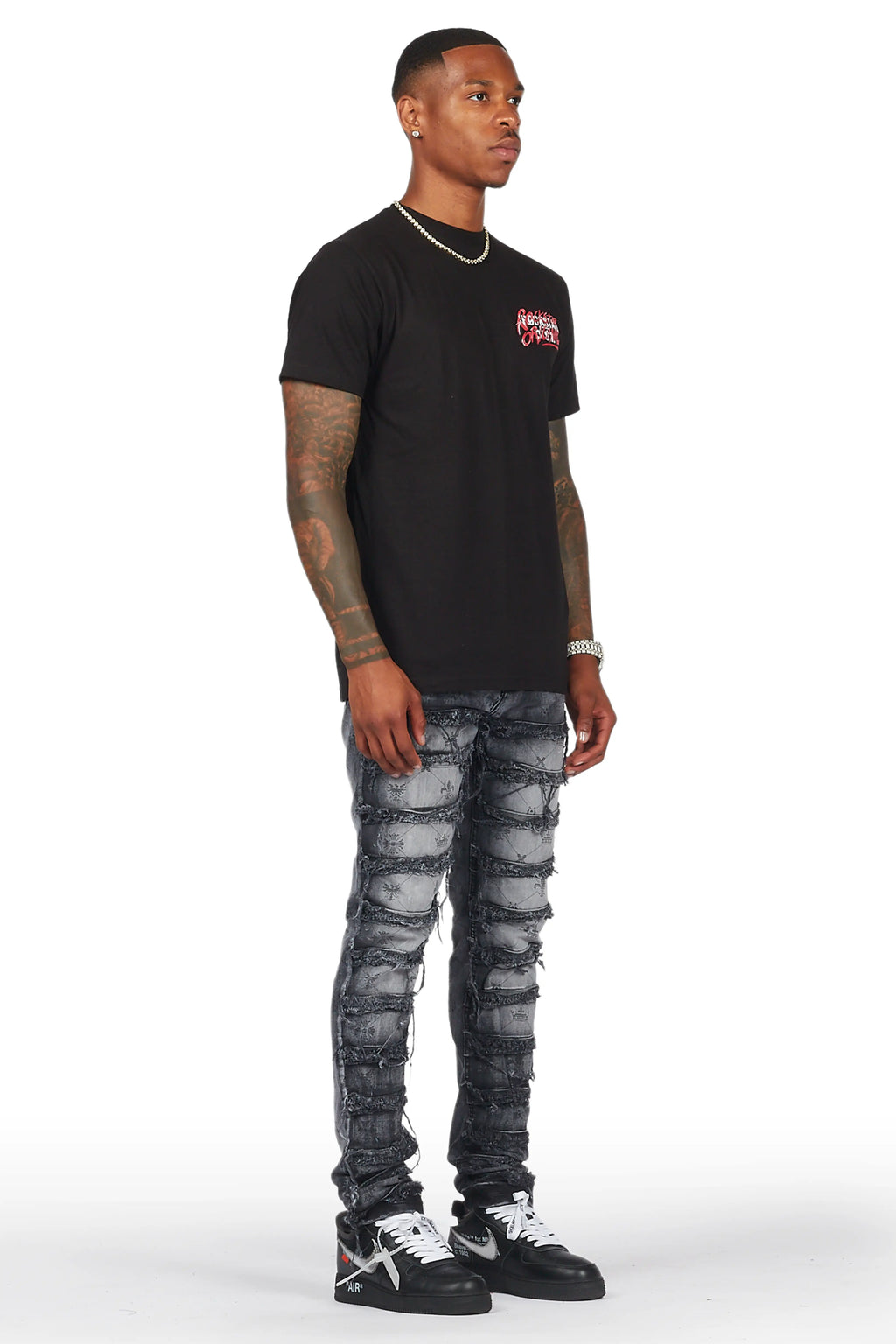 Pasha Black Wash Slim Fit Frayed Jean